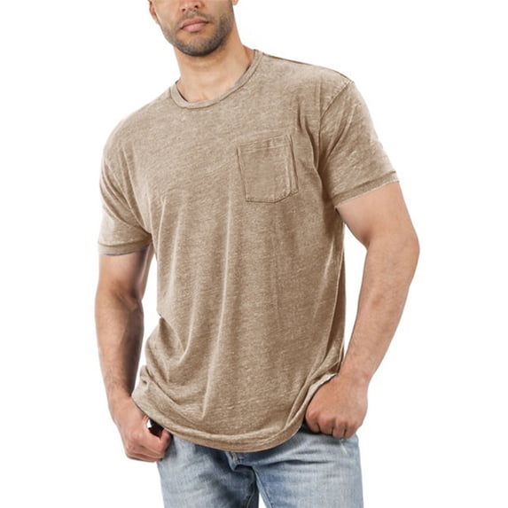 Men's Casual Solid Color Crew Neck Short Sleeve T-shirt with Pocket