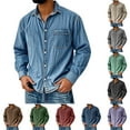 thumbnail image 1 of Men's Casual Solid Color Distressed Denim Shirt, American Workwear Retro Washed Long Sleeve Top for Fall Winter, Outdoor Work and Vintage Style Outfits,Khaki,L, 1 of 3