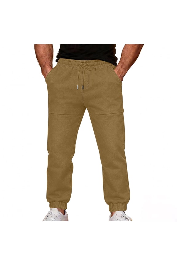 Men's Casual Solid Color Drawstring Waist Faux Denim Pants with Side Pockets