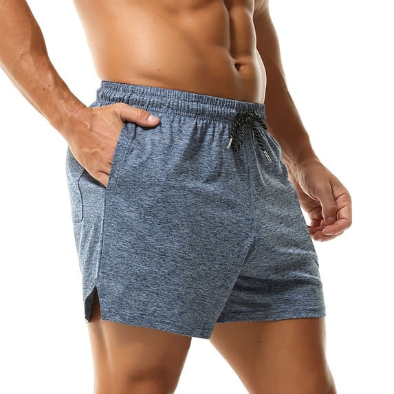 Men's Casual Solid Color Elastic Waist Shorts with Pockets for Outdoor Wear