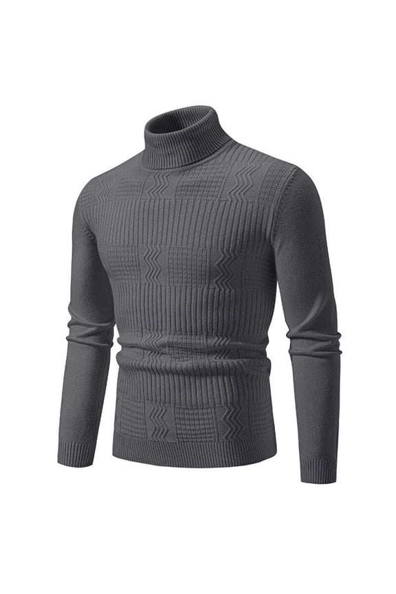 Men's Casual Solid Color High-Collar Knitted Sweater, Warm Base Layer Pullover for Comfortable and Functional Everyday Use,Dark Gray,M