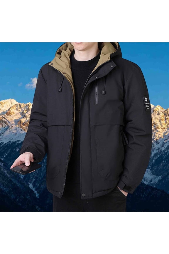 Men's Casual Solid Color Hooded Padded Jacket Loose Thickened Warm Down Infused Winter Coat Long Sleeve Parkas Jacket Men's Lightweight Jackets Light Jacket Mens Coat Mens Fall Jackets Winter Jackets