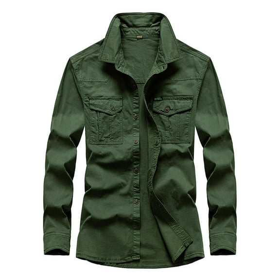 Men's Casual Solid Color Long Sleeve Shirt - 95% Cotton Blend, Fashion Design, Comfortable for Home, Work & Parties