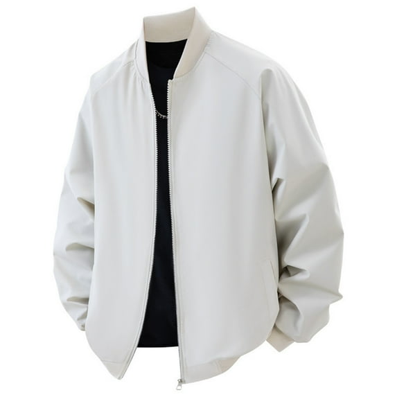 Men's Casual Solid Color Loose Thin Jacket, Windproof Zipper Baseball Collar Jacket, Lightweight and Comfortable for Spring and Fall,Khaki,M