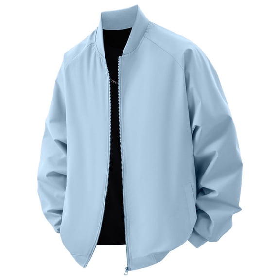 Men's Casual Solid Color Loose Thin Jacket, Windproof Zipper Baseball Collar Jacket, Lightweight and Comfortable for Spring and Fall,Light Blue,2XL