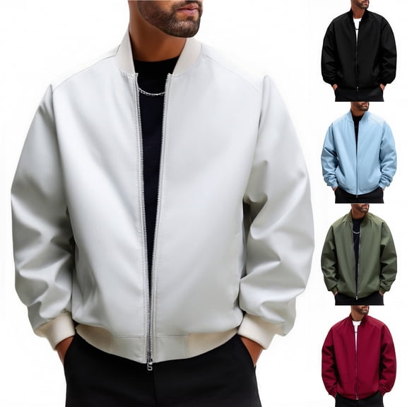 Men's Casual Solid Color Loose Thin Jacket - Windproof Zipper Baseball Collar Style, Light Blue, XXXL