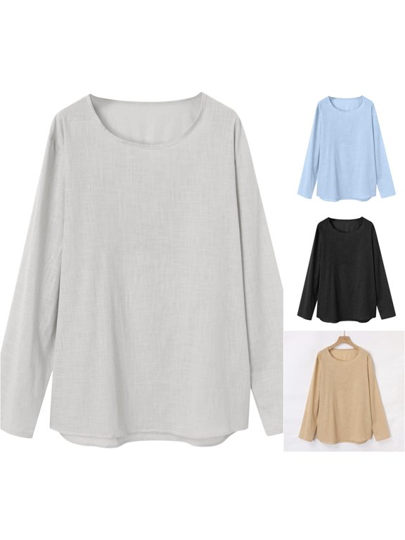Men's Casual Solid Color Round Neck Long Sleeve T Shirt T Shirt Man M