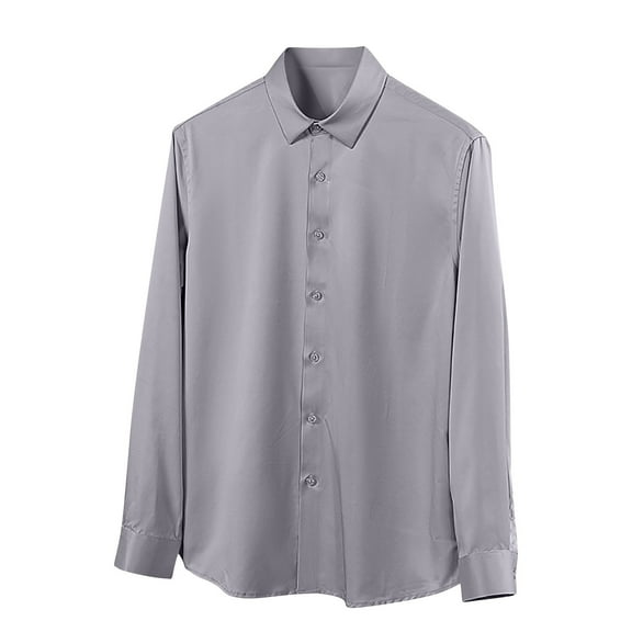 Men's Casual Solid Color Shirts Long Sleeve Lapel Dress Shirts Regular-Fit Business Button Down Shirts
