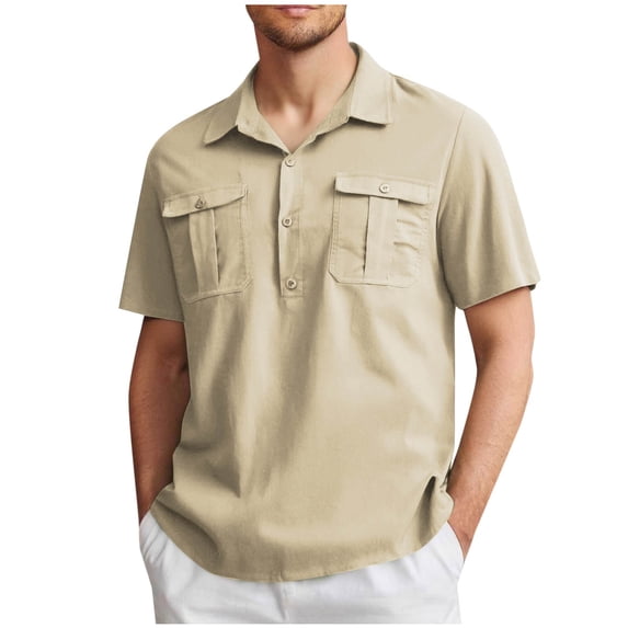 Men's Casual Solid Color Short Sleeve Button-Down Shirt with Chest Pocket