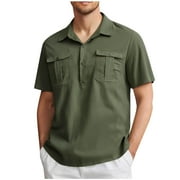 Men's Casual Solid Color Short Sleeve Button-Down Shirt with Chest Pocket