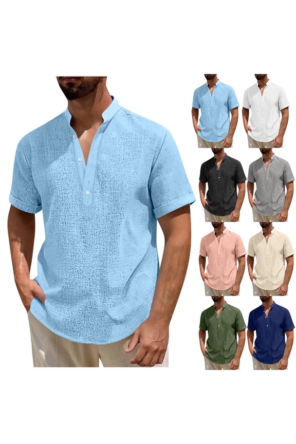 Men's Casual Solid Color Short Sleeve Standing Collar Half Button Shirt Tops Blouse Modern Business Casual Office Work Daily Outfit | AESTIVO,White XL
