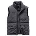 thumbnail image 1 of Men's Casual Solid Color Sleeveless Cotton Vest - Fleece-lined Thickened Multi-pocket Stand-up Collar Workwear Jacket, Dark Gray, Size M, 1 of 4