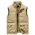 thumbnail image 1 of Men's Casual Solid Color Sleeveless Cotton Vest - Fleece-lined Thickened Multi-pocket Stand-up Collar Workwear Jacket, Khaki, Size XXXXL, 1 of 4