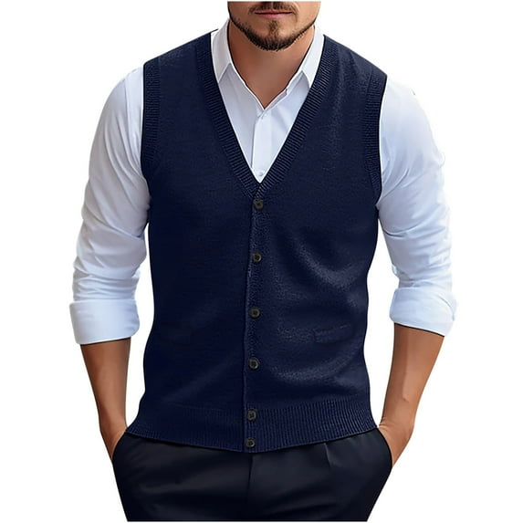 Men's Casual Solid Color Sleeveless Wool Knitted Cardigan