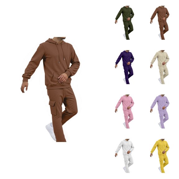 Men's Casual Solid Color Sweat Suit Set, 2-Piece Relaxed Fit Jogging Outfit for Spring Autumn Winter Outdoor Activities