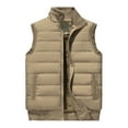 thumbnail image 1 of Men's Casual Solid Color Vest - Stand-up Collar Zip-up Fleece-lined Warm Sleeveless Jacket, Khaki, Size XXL, 1 of 4