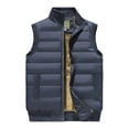 thumbnail image 1 of Men's Casual Solid Color Vest - Stand-up Collar Zip-up Fleece-lined Warm Sleeveless Jacket, Navy Blue, Size XXXL, 1 of 4
