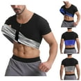 thumbnail image 1 of Men's Casual Solid Color Zipper Blouses, PU Toning Girdling Top - Short Sleeve Round Neck Fitness Sports T-Shirt - Athletic Weightlifting Compression Gym Wear Street | Zenithor,Blue 4XL, 1 of 9