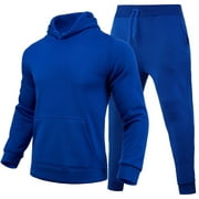 Men's Casual Solid Colour Tracksuit 2 Piece Outfit Long Sleeve Jogging Sweatsuit Running Athletic Sports Set,Blue