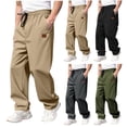 thumbnail image 1 of Men’s Casual Solid Elastic Waist Pants, Joggers Trousers, Straight Leg Drawstring, Breathable Lightweight Activewear, Quick Dry Polyester Stretchy, for Running Gym Workout Daily, 1 of 7