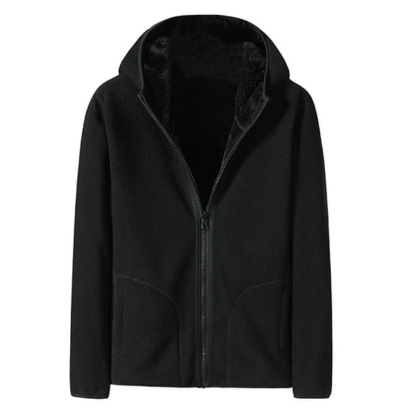 Men's Casual Solid Hooded Coat Coral Velvet Wear On Both Sides Pocket Coat