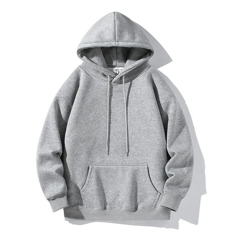 Men s Casual Solid Hoodie with Shoulder Sleeve Drawstring and Pocket Blouse Grey XXXXXL Walmart