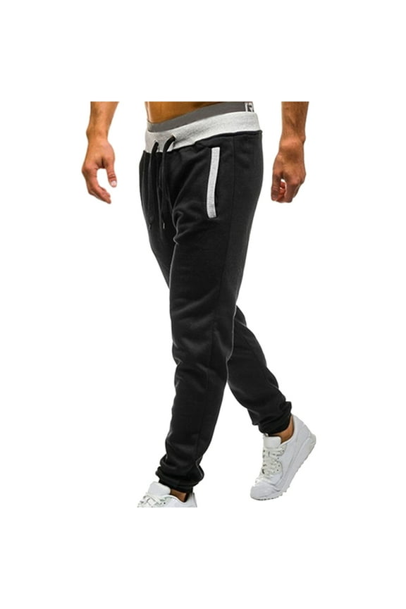 Men's Casual Solid Jogging Elastic Mid Waisted Sports Pants With Pockets