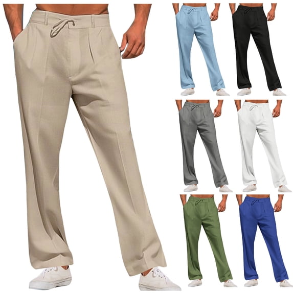 Men's Casual Solid Linen Loose Fit Pants, Joggers, Trousers, Elastic Waist Drawstring, Breathable Lightweight Stretchy, Beach Vacation, Summer Essentials | JASKFLY,Dark Gray XL