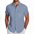 thumbnail image 1 of Men's Casual Solid Short Sleeve Shirt - Polyester, Double Pocket, Turn-Down Collar, Lightweight for Daily/Vacation (S-XXXXXL), 1 of 4