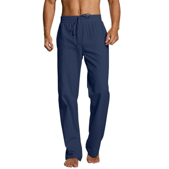 Men's Casual Solid Straight Pants - Drawstring Pocket, Polyester, Regular Fit, All-Season, Suitable for Daily/Travel