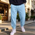 thumbnail image 1 of Men's Casual Solid Sweatpants Elastic Waist Drawstring Joggers Loose Fit Tapered Athletic Pants with Pockets, 3XL, 1 of 8