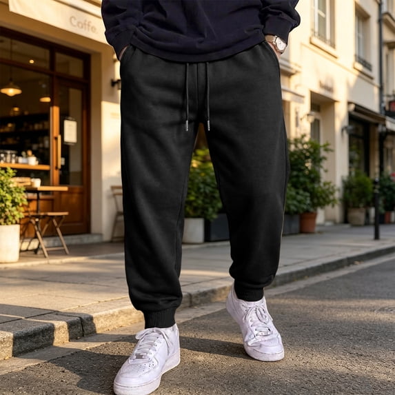 Men's Casual Solid Sweatpants Elastic Waist Drawstring Joggers Loose Fit Tapered Athletic Pants with Pockets, XL