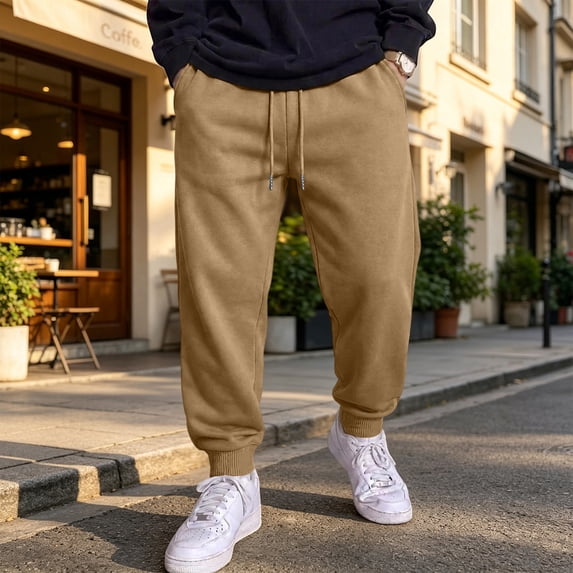 Men's Casual Solid Sweatpants Elastic Waist Drawstring Joggers Loose Fit Tapered Athletic Pants with Pockets, XL
