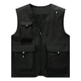 thumbnail image 1 of Men's Casual Solid Vest Coat Stand Collar Multi-Pocket Sleeveless Zipper Jacket - Polyester Spandex, Versatile for Fishing & Travel, 1 of 4