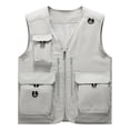 thumbnail image 1 of Men's Casual Solid Vest Coat Stand Collar Multi-Pocket Sleeveless Zipper Jacket - Polyester Spandex, Versatile for Fishing & Travel, 1 of 4
