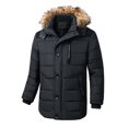 thumbnail image 1 of Men's Casual Solid Zipper Pocket Long Sleeve Coat Furry Collar Hat Detachable Parkas Warm Coat, 1 of 7