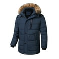 thumbnail image 1 of Men's Casual Solid Zipper Pocket Long Sleeve Coat Furry Collar Hat Detachable Parkas Warm Coat, 1 of 6