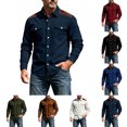 thumbnail image 1 of Men's Casual Splicing Corduroy Button Up Shirt Classic Fit Long Sleeve Fall Winter Top with Utility Pockets, 1 of 8