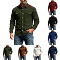 thumbnail image 1 of Men's Casual Splicing Corduroy Button Up Shirt Classic Fit Long Sleeve Fall Winter Top with Utility Pockets, 1 of 8