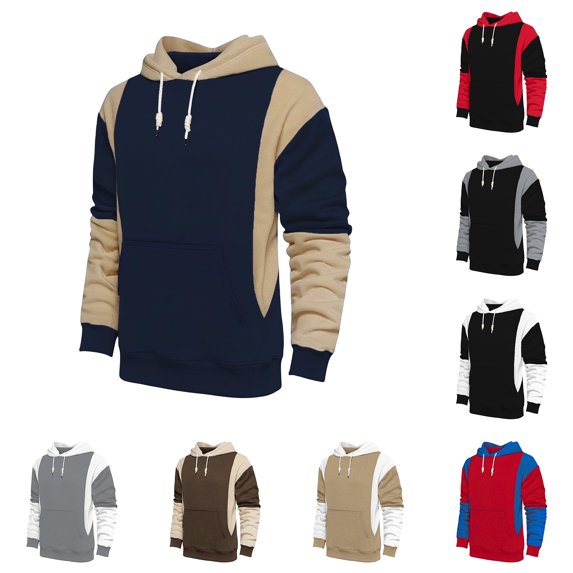 Men's Casual Sport Color Block Hooded Pullover Long Sleeve Hoodie for Winter Athletic Wear,Blue,L