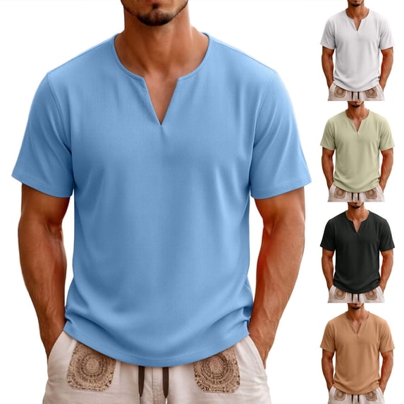 Men's Casual Sport Top Short Sleeve V-Neck T-Shirt Tops Quick Dry Breathable Moisture Wicking Workout Gym Training Running Essential Gift For Him | JASKFLY,Khaki M