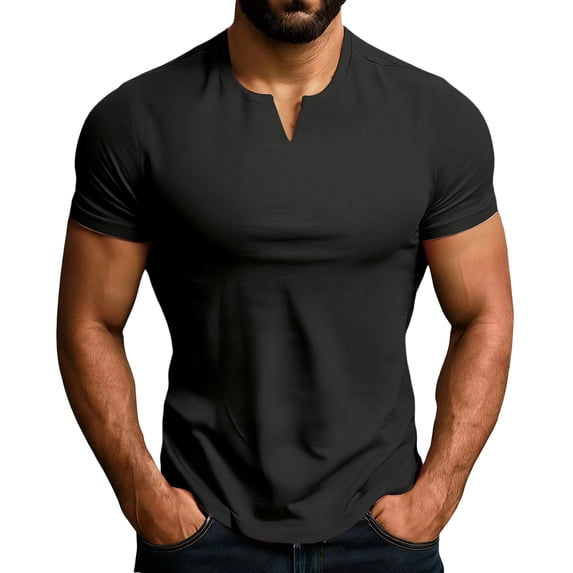 Men's Casual Sports Fitness Training Running V-Neck T-Shirt Breathable Lightweight Fabric All-Season Active Basic Tees,Black,XXL