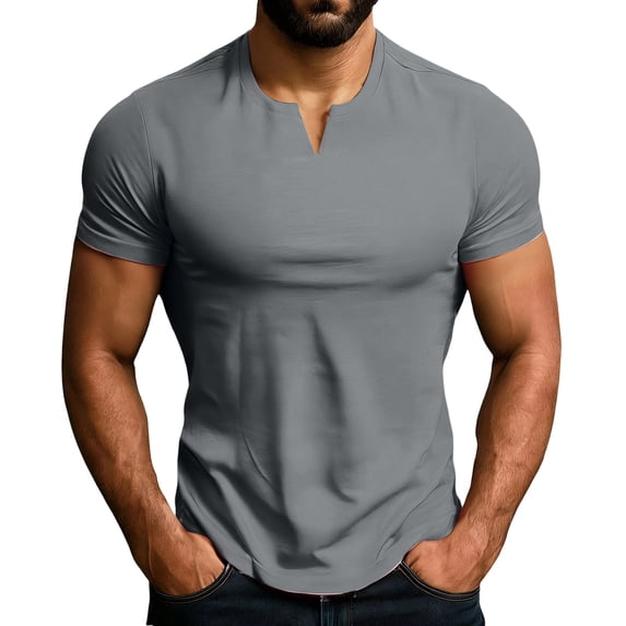 Men's Casual Sports Fitness Training Running V-Neck T-Shirt Breathable Lightweight Fabric All-Season Active Basic Tees,Dark Gray,L