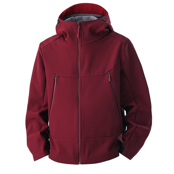 Men's Casual Sports Hooded Tactical Jacket, Outdoor Windproof Waterproof for Travel & Hiking, Burgundy, Size L