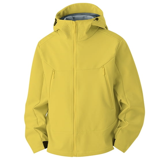 Men's Casual Sports Hooded Tactical Jacket, Outdoor Windproof Waterproof for Travel & Hiking, Yellow, Size XXL