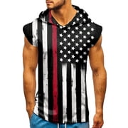 Men's Casual Sports Independence Day Flag Fitness Sports Sleeveless Hooded Vest Top