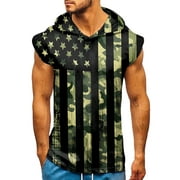 Men's Casual Sports Independence Day Flag Fitness Sports Sleeveless Hooded Vest Top