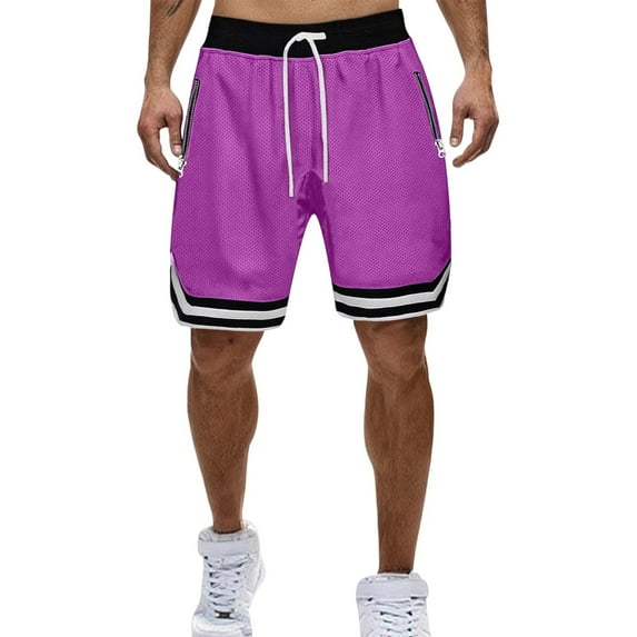 Men's Casual Sports Quick Dry Workout Running or Gym Training Short Men's Summer Solid Color Sports Fitness Breathable Shorts Purple XXXL
