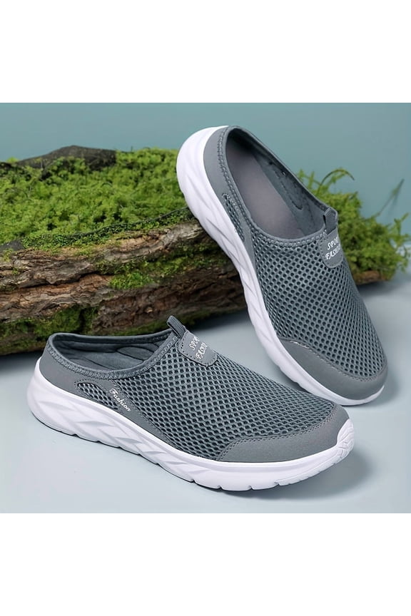 Men's Casual Sports Shoes, Large Size Ultra-Light Fashionable Half-Loafers with Hollow Mesh Breathable Design