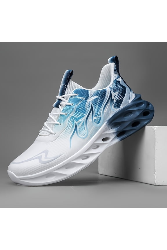 Men's Casual Sports Shoes with Flame Design, Fashionable, Lightweight, Breathable, and Non-Slip Dad Shoes